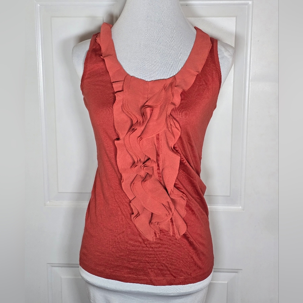 Ann Taylor Coral Ruffle Top Small Sleeveless